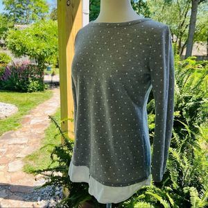 LOFT Light Weight Top Gray/White Polkadots Shirt Layered Look size MP